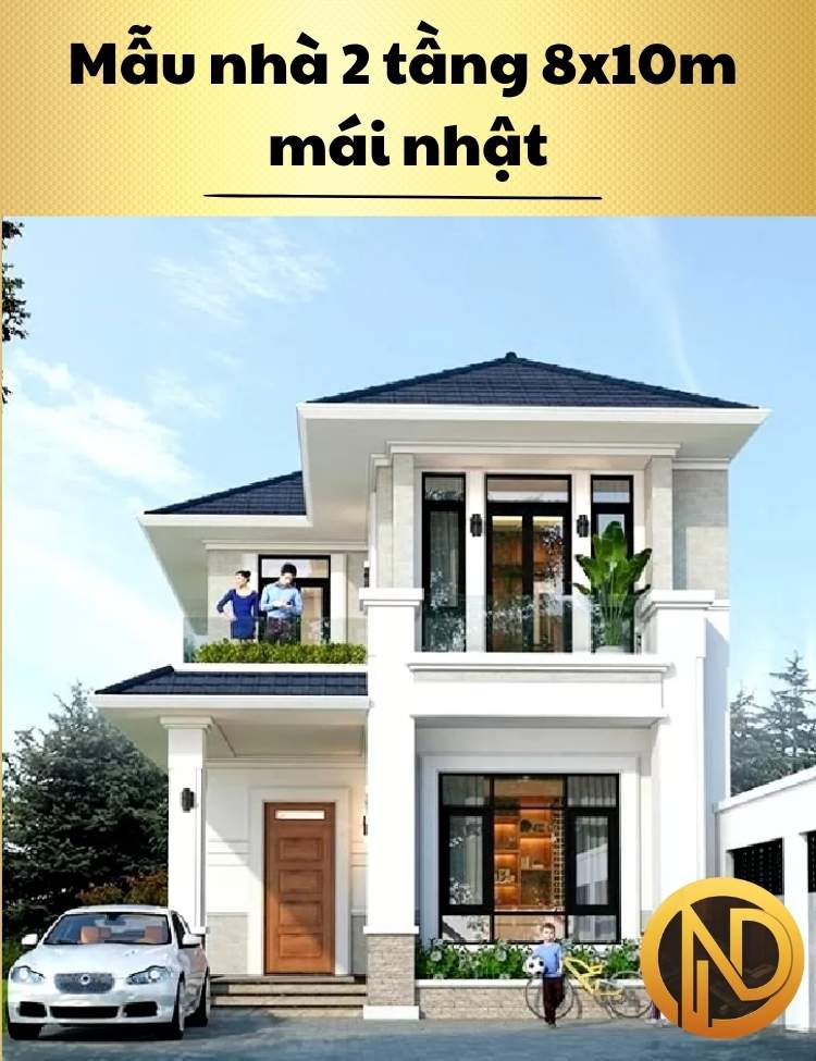 Mẫu nhà 2 tầng 8x10m mái nhật