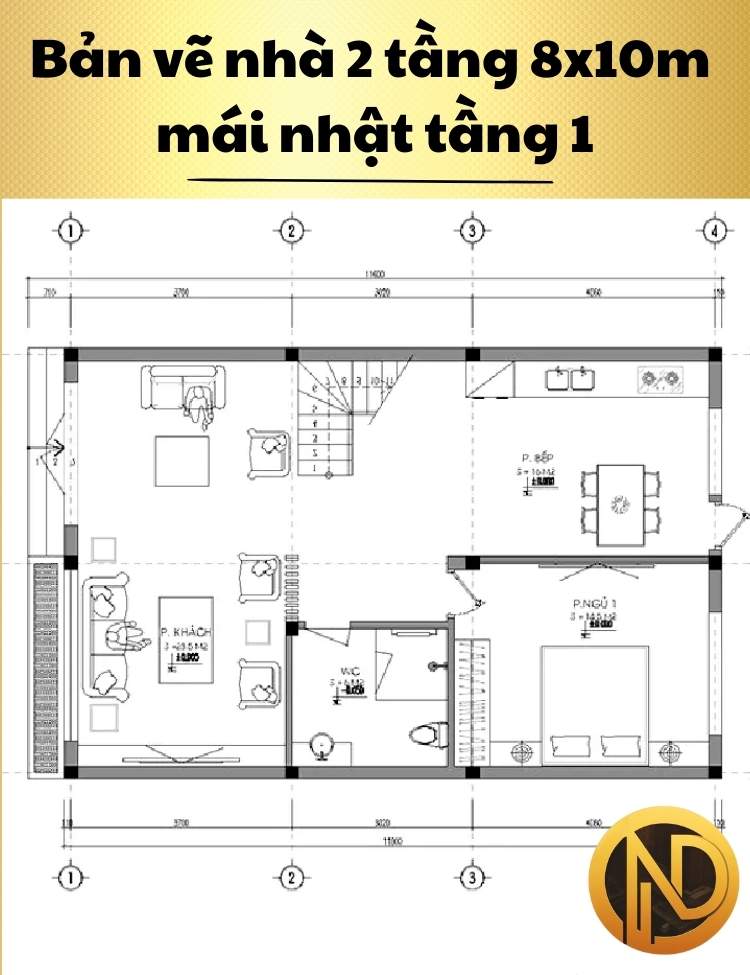 Mẫu nhà 2 tầng 8x10m mái nhật