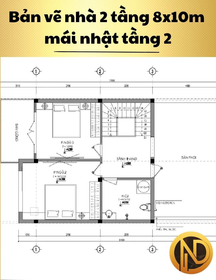 Mẫu nhà 2 tầng 8x10m mái nhật