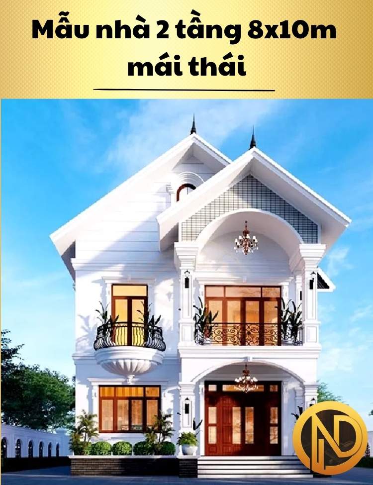 Mẫu nhà 2 tầng 8x10m mái thái