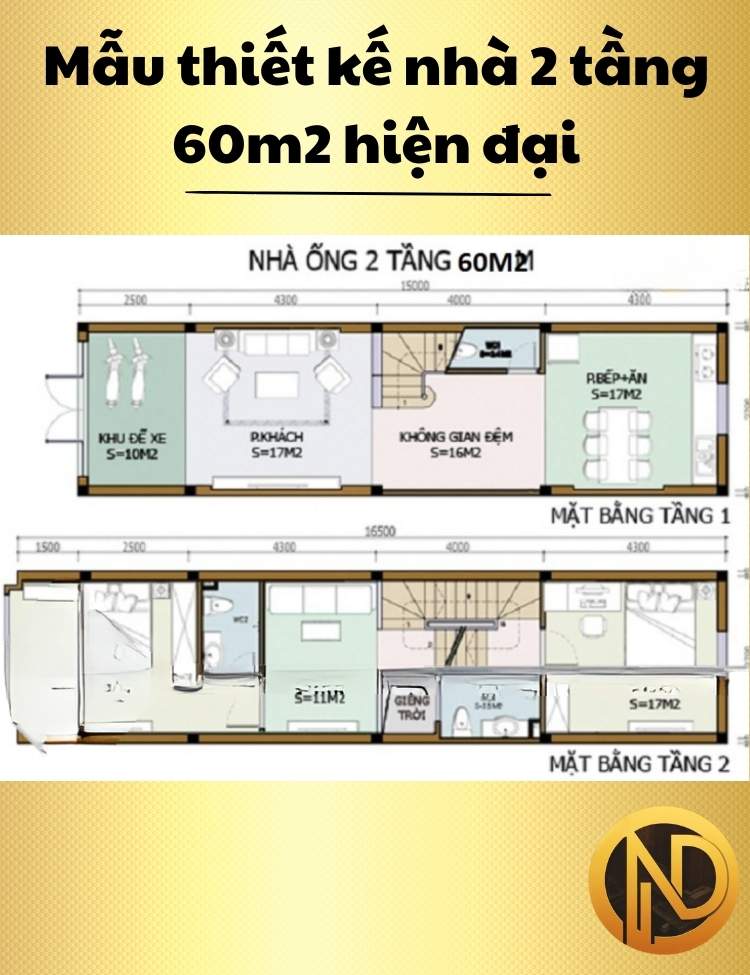 Mẫu thiết kế nhà 2 tầng 60m2 phong cách hiện đại