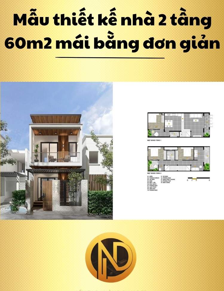 Mẫu thiết kế nhà 2 tầng 60m2 mái bằng đơn giản