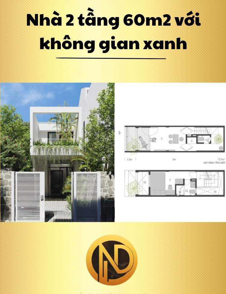 Mẫu thiết kế nhà 2 tầng 60m2 với không gian xanh