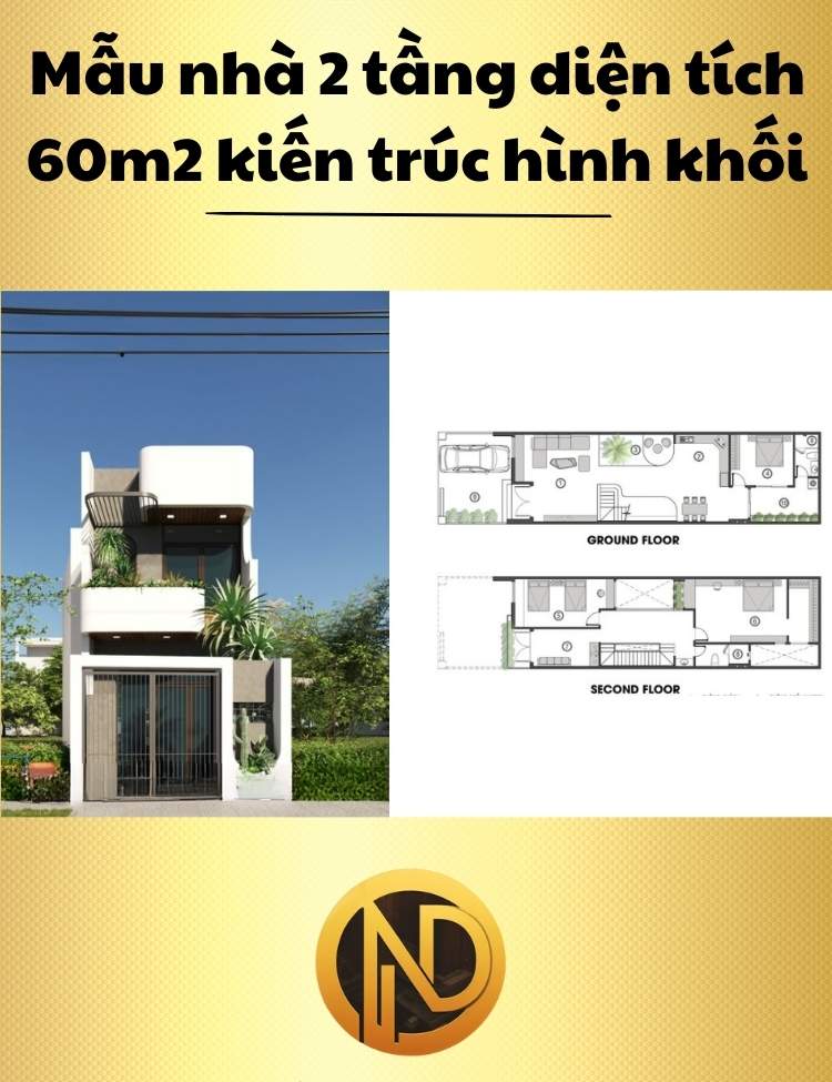 Mẫu nhà 2 tầng diện tích 60m2 kiến trúc hình khối