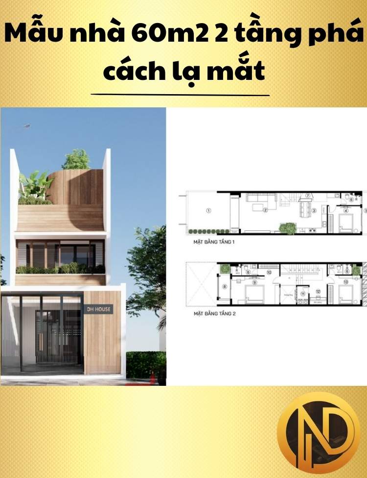 Mẫu nhà 60m2 2 tầng phá cách lạ mắt