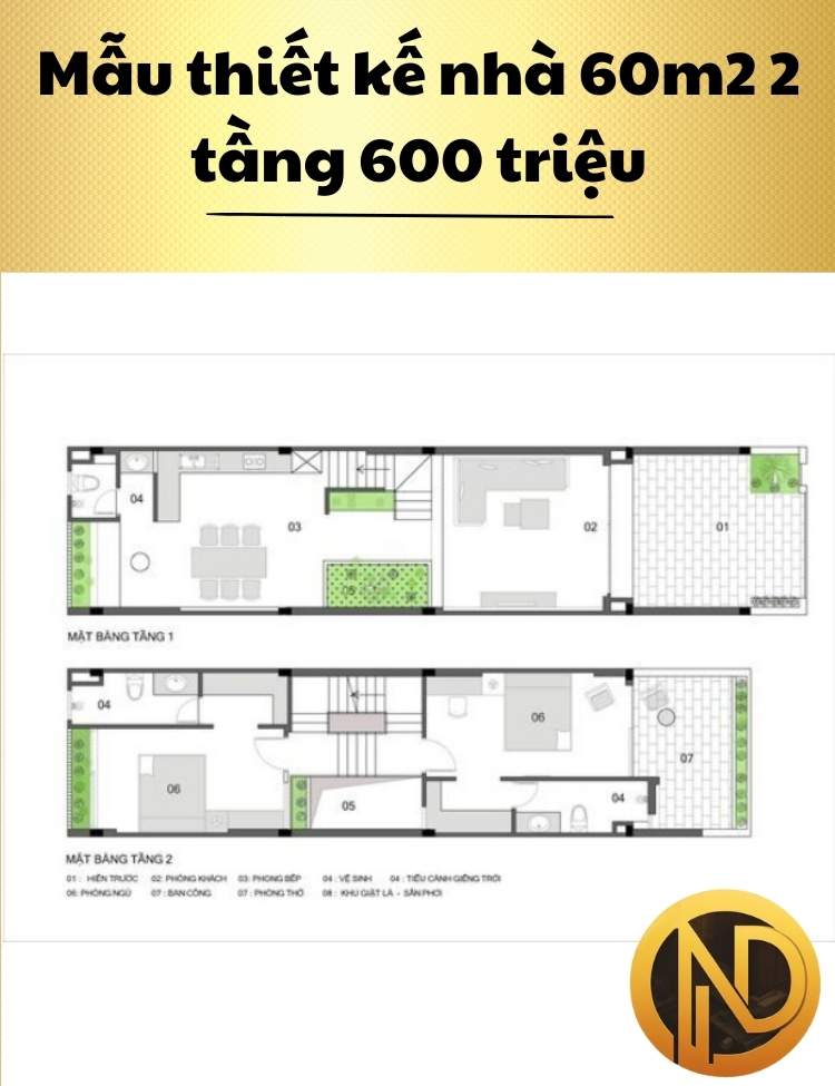 Mẫu thiết kế nhà 60m2 2 tầng 600 triệu