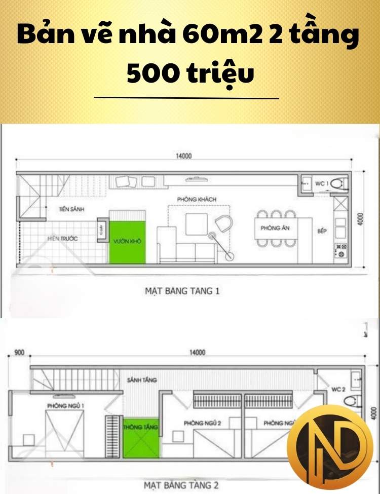 Mẫu nhà 60m2 2 tầng 500 triệu