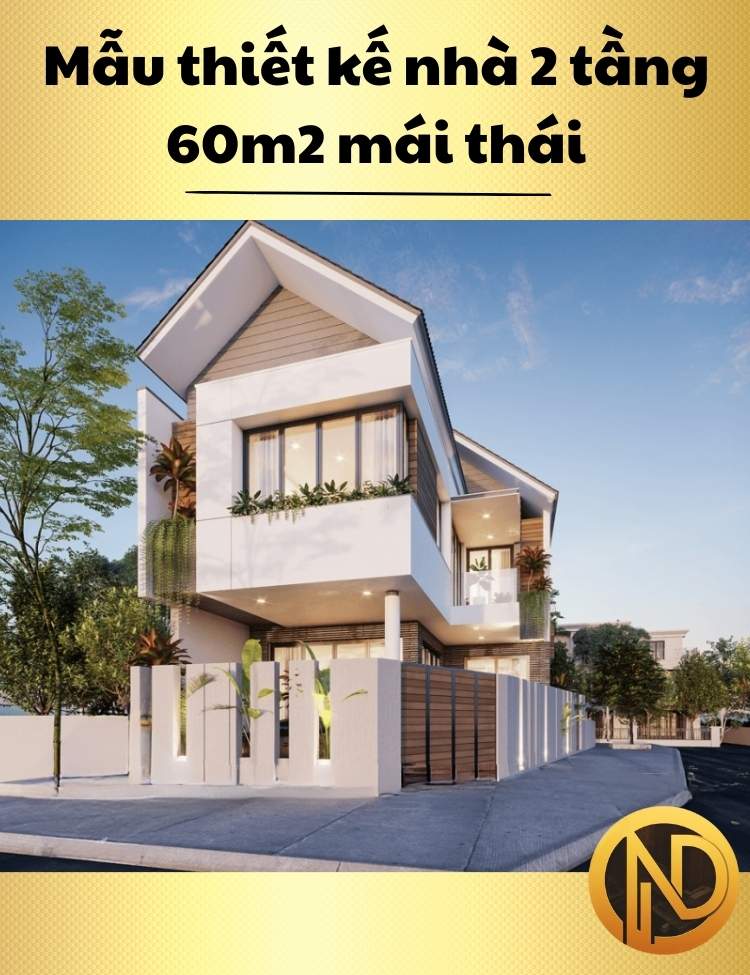 Mẫu thiết kế nhà 2 tầng 60m2 mái thái