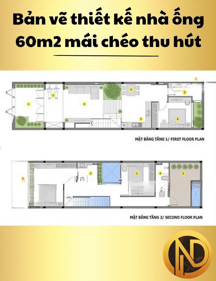 Mẫu thiết kế nhà ống 60m2 mái chéo thu hút