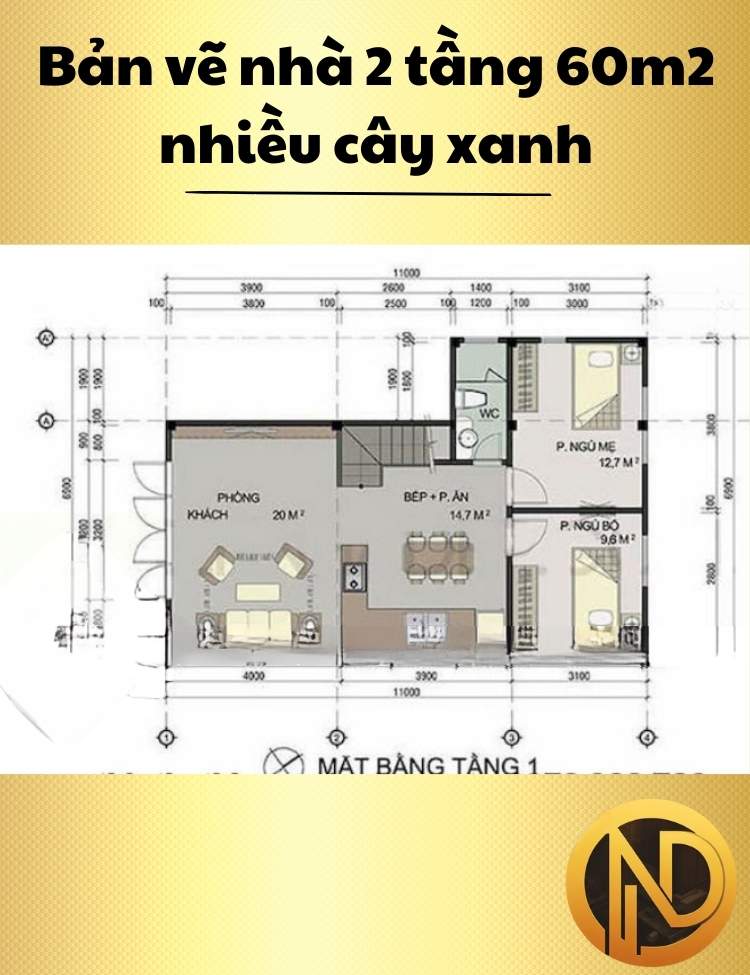 Mẫu nhà 2 tầng 60m2 nhiều cây xanh