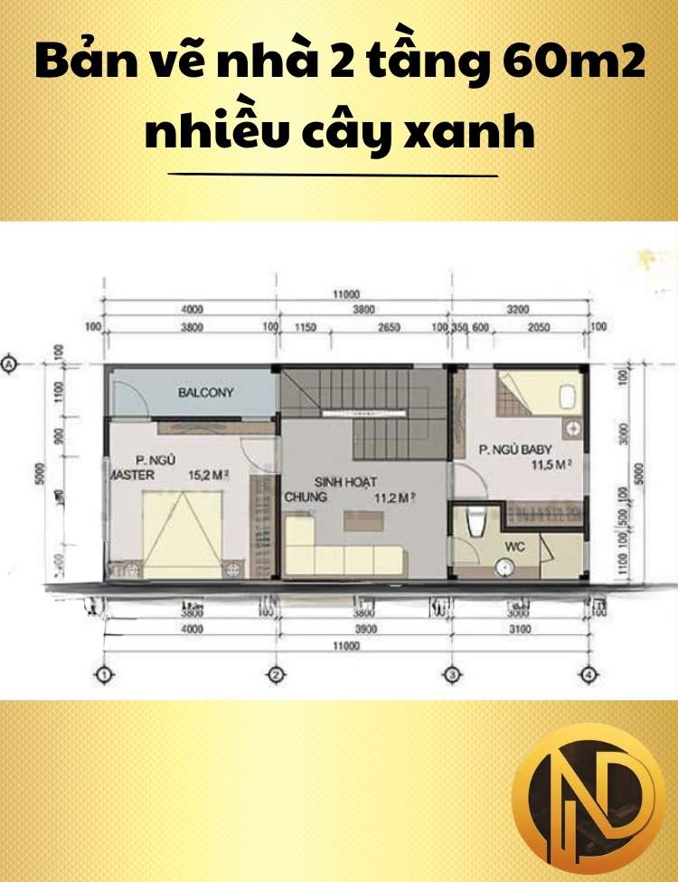 Mẫu nhà 2 tầng 60m2 nhiều cây xanh