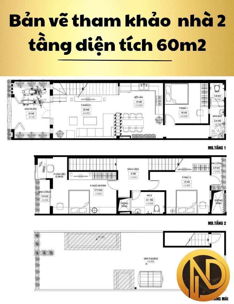 thiết kế nhà 2 tầng 60m2