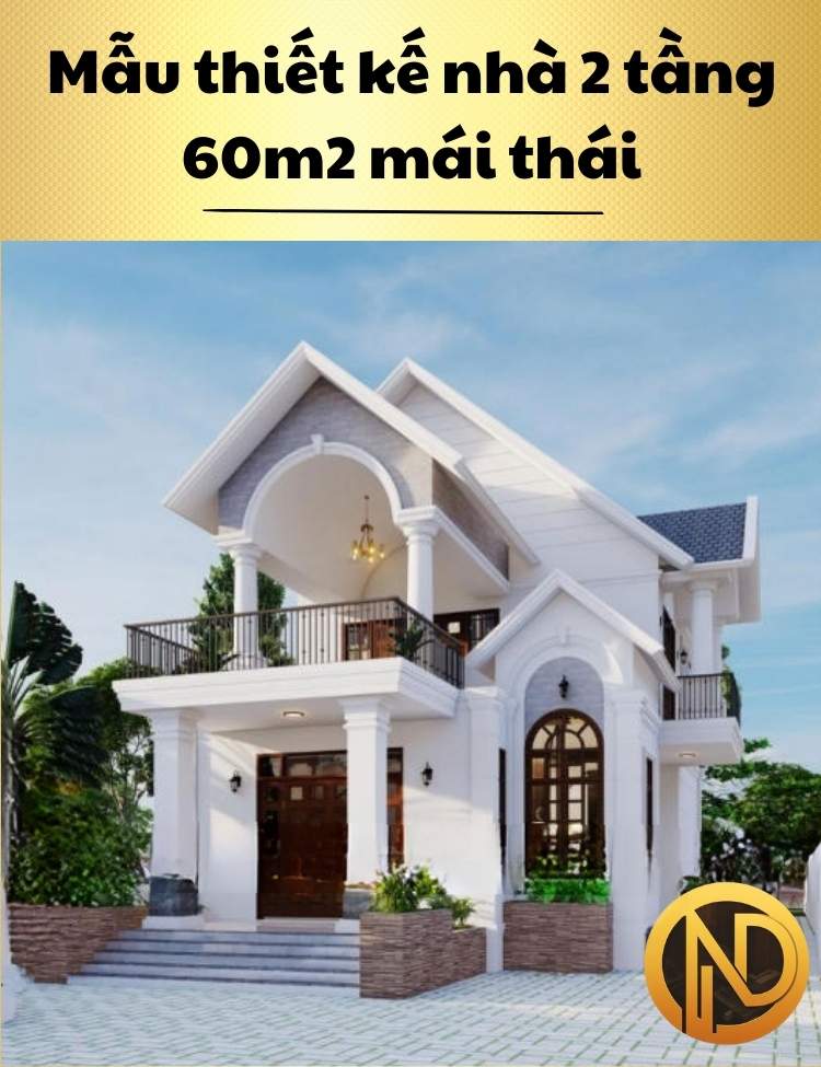 Mẫu thiết kế nhà 2 tầng 60m2 mái thái