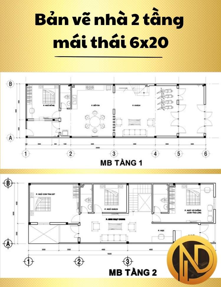 Mẫu nhà 2 tầng mái thái 6x20