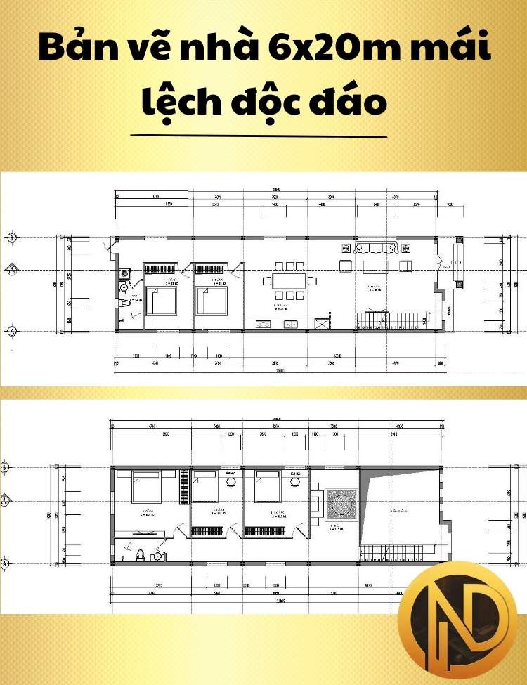 Thiết kế nhà 6x20m mái lệch độc đáo