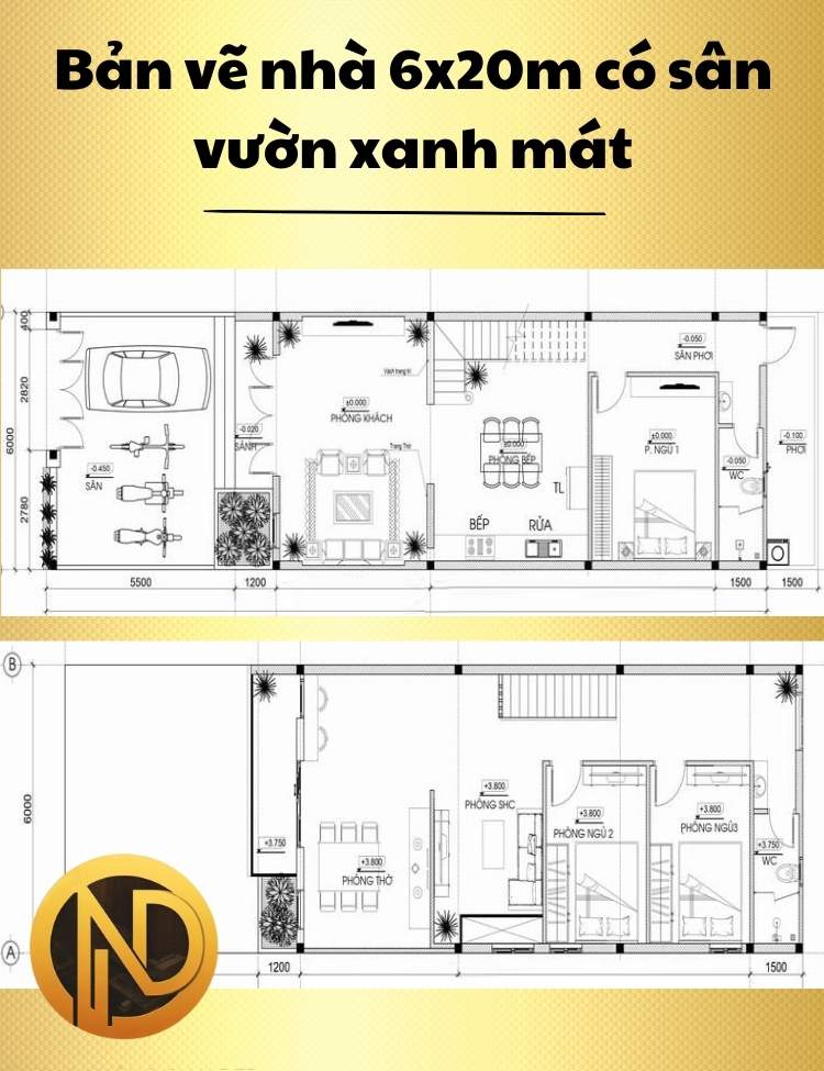 Thiết kế nhà 6x20m có sân vườn xanh mát