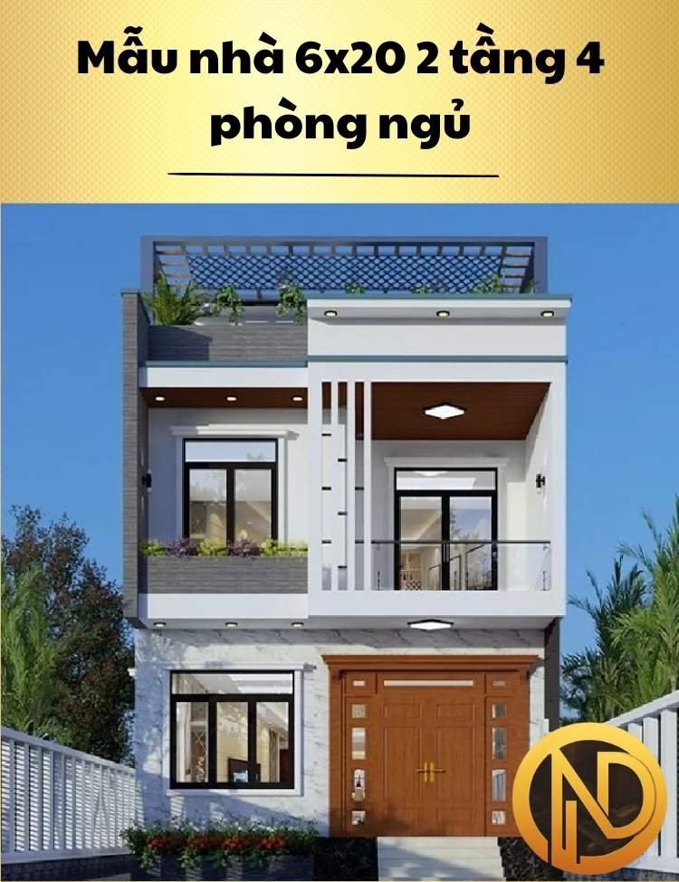 Mẫu nhà 2 tầng 6x20 4 phòng ngủ