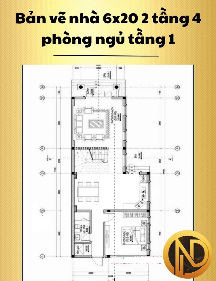 Mẫu nhà 2 tầng 6x20 4 phòng ngủ