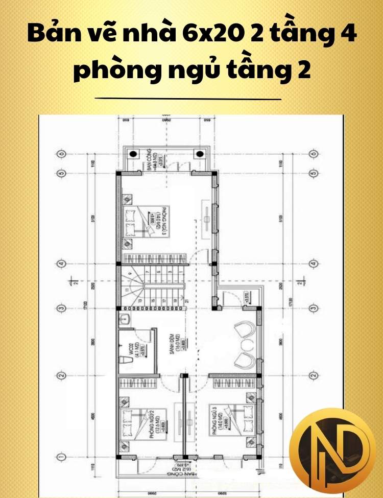 Mẫu nhà 2 tầng 6x20 4 phòng ngủ