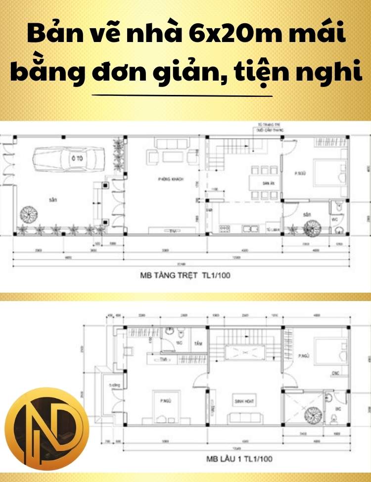 Thiết kế nhà 6x20m mái bằng đơn giản, tiện nghi