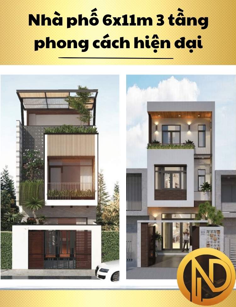 Nhà phố 6x11m 3 tầng phong cách hiện đại