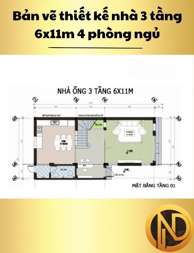 thiết kế nhà 3 tầng 6x11m