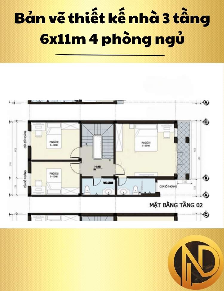 thiết kế nhà 3 tầng 6x11m