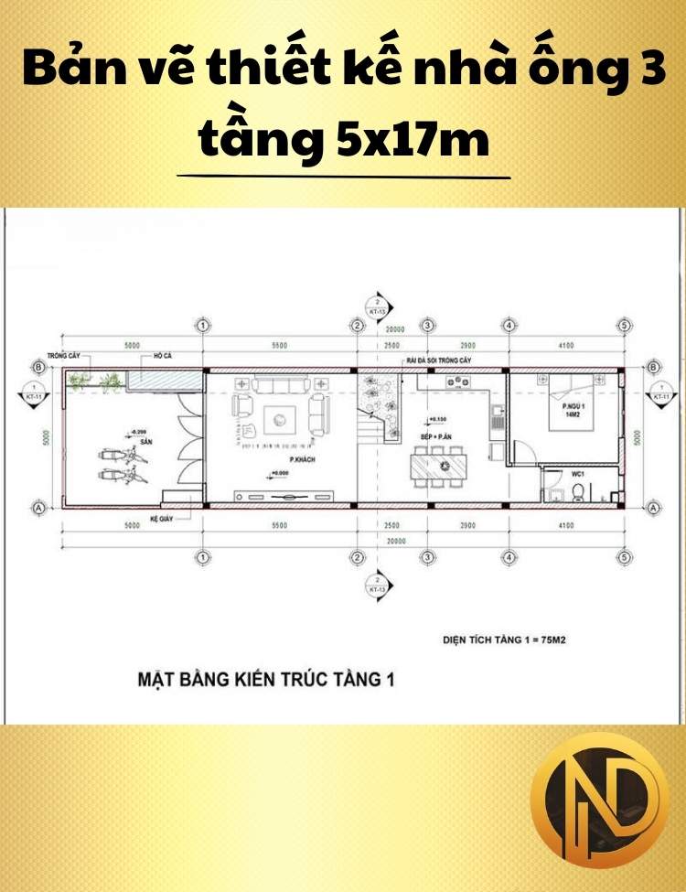 thiết kế nhà ống 3 tầng 5x17m