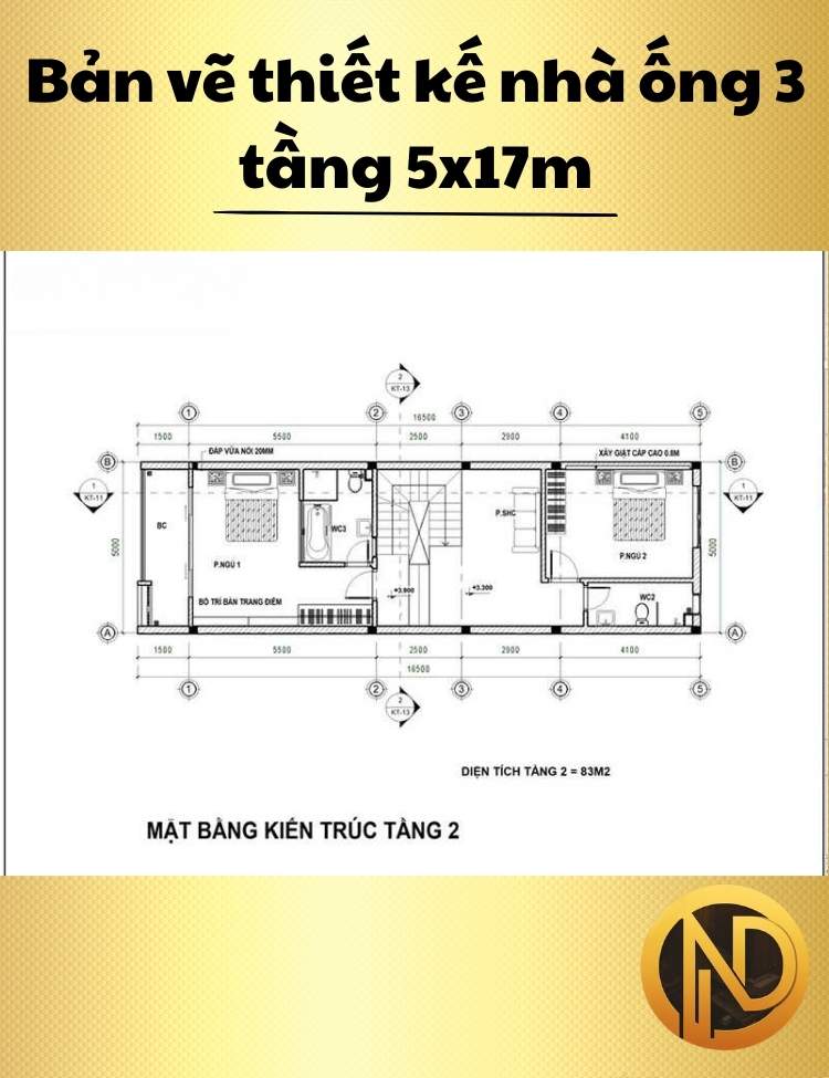 thiết kế nhà ống 3 tầng 5x17m