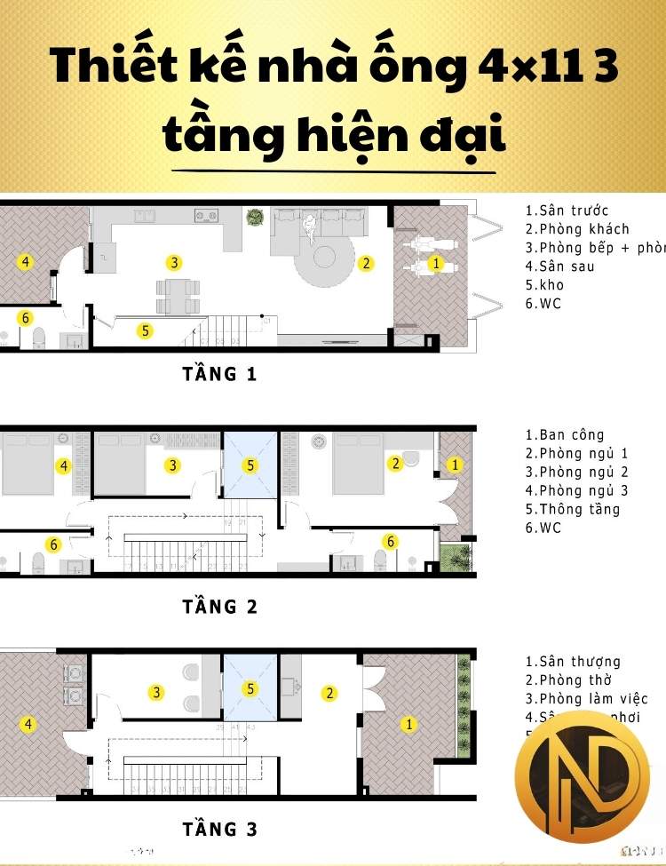 thiết kế nhà ống 4x11 3 tầng