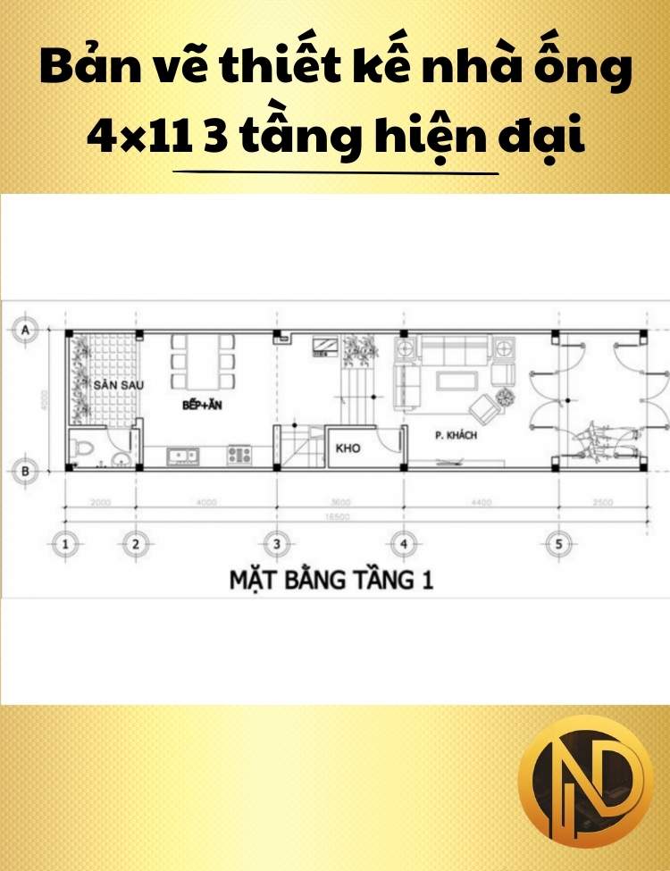 thiết kế nhà ống 4x11 3 tầng