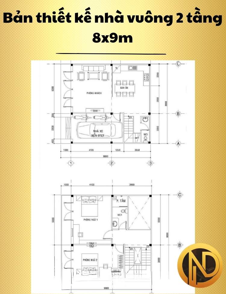 thiết kế nhà vuông 8x9m 2 tầng