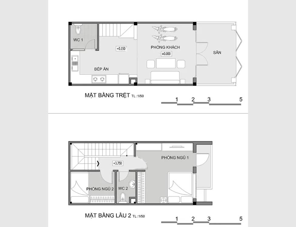 Bản vẽ bố trí công năng nhà 4x8 2 tầng