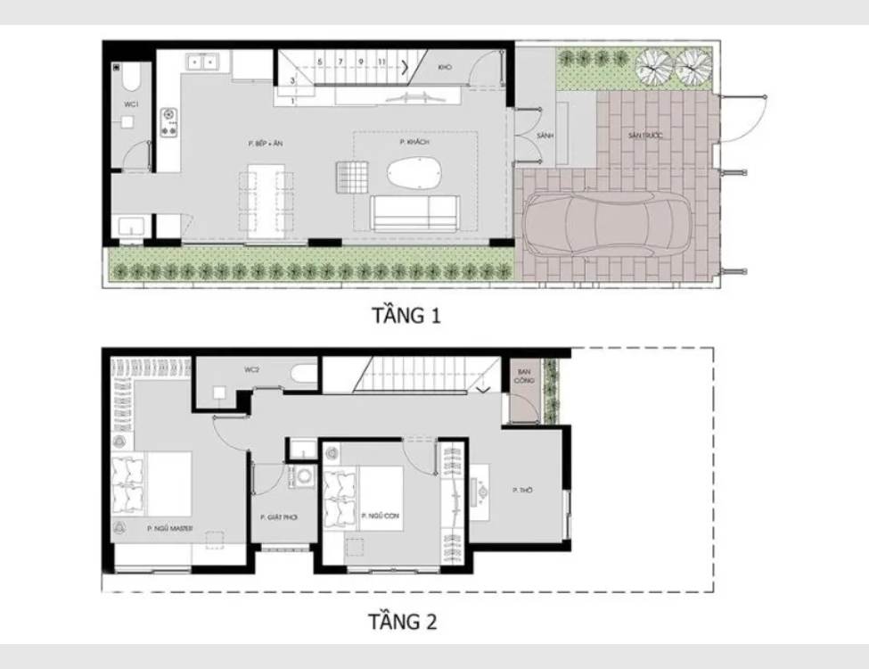 Bản vẽ bố trí công năng nhà 4x8 2 tầng