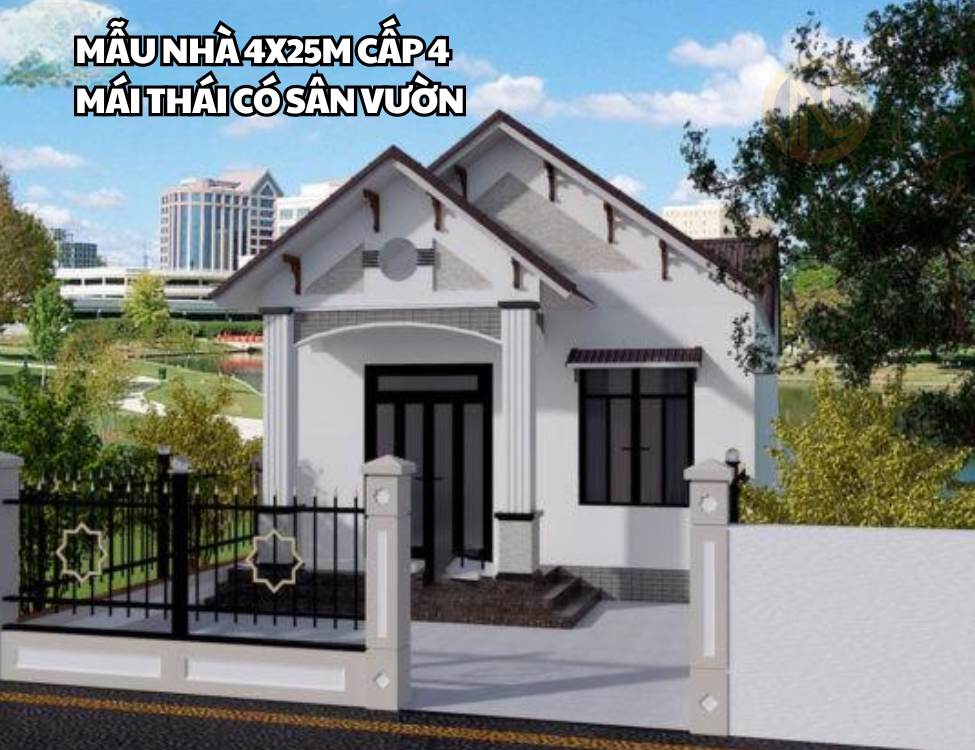 Mẫu nhà 4x25m cấp 4 mái thái có sân vườn