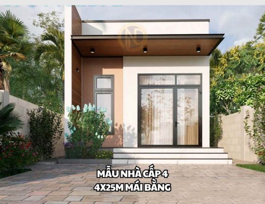 Mẫu nhà cấp 4 4x25m mái bằng hiện đại