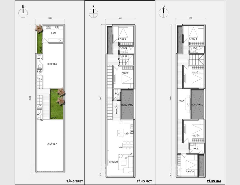 Bản vẽ mặt bằng cho nhà ống dài 25m