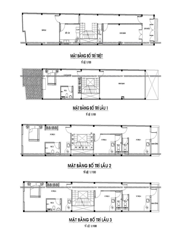 Bản vẽ mặt bằng công năng nhà ống rộng 4m dài 25m