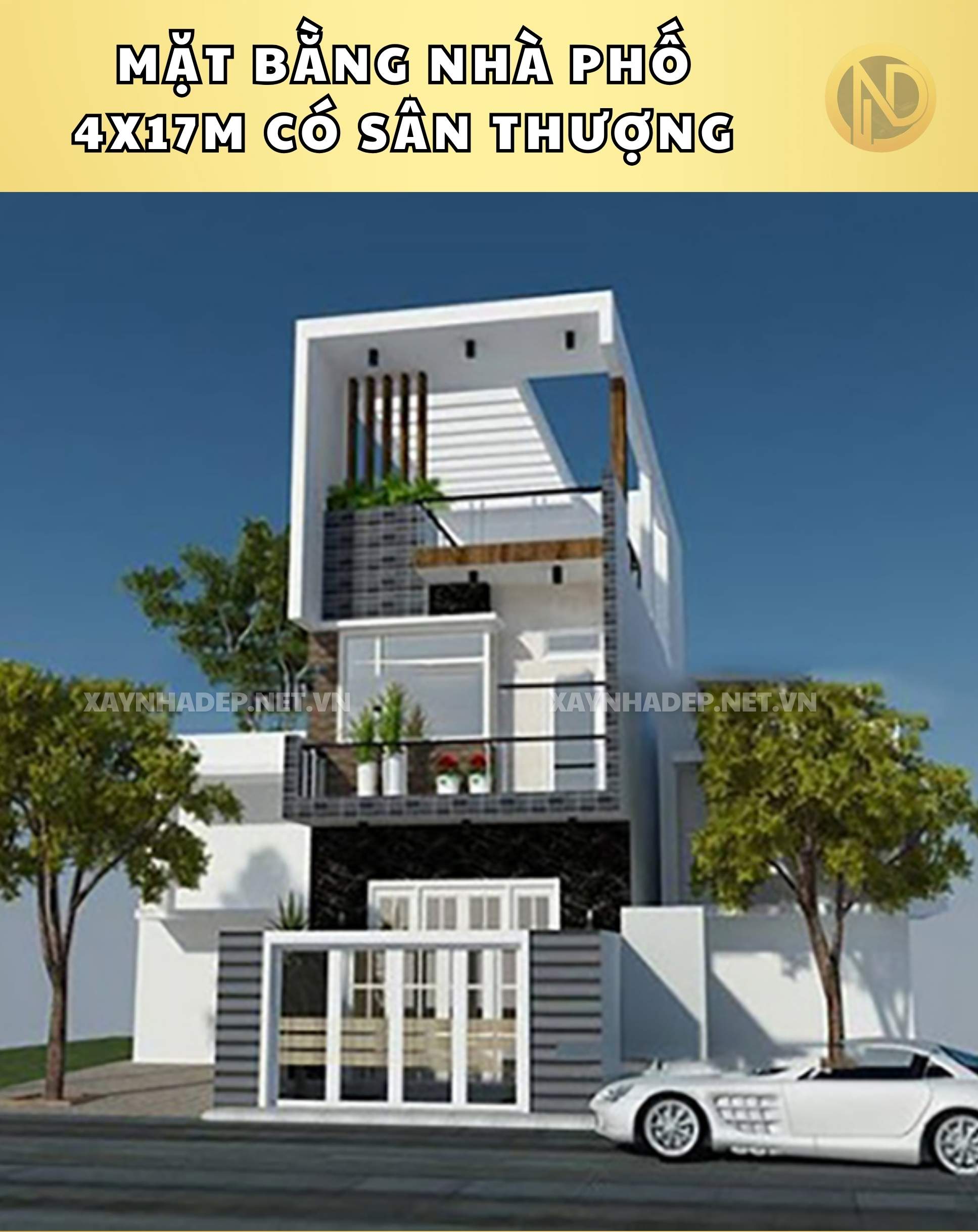 mặt bằng nhà phố 4x17m