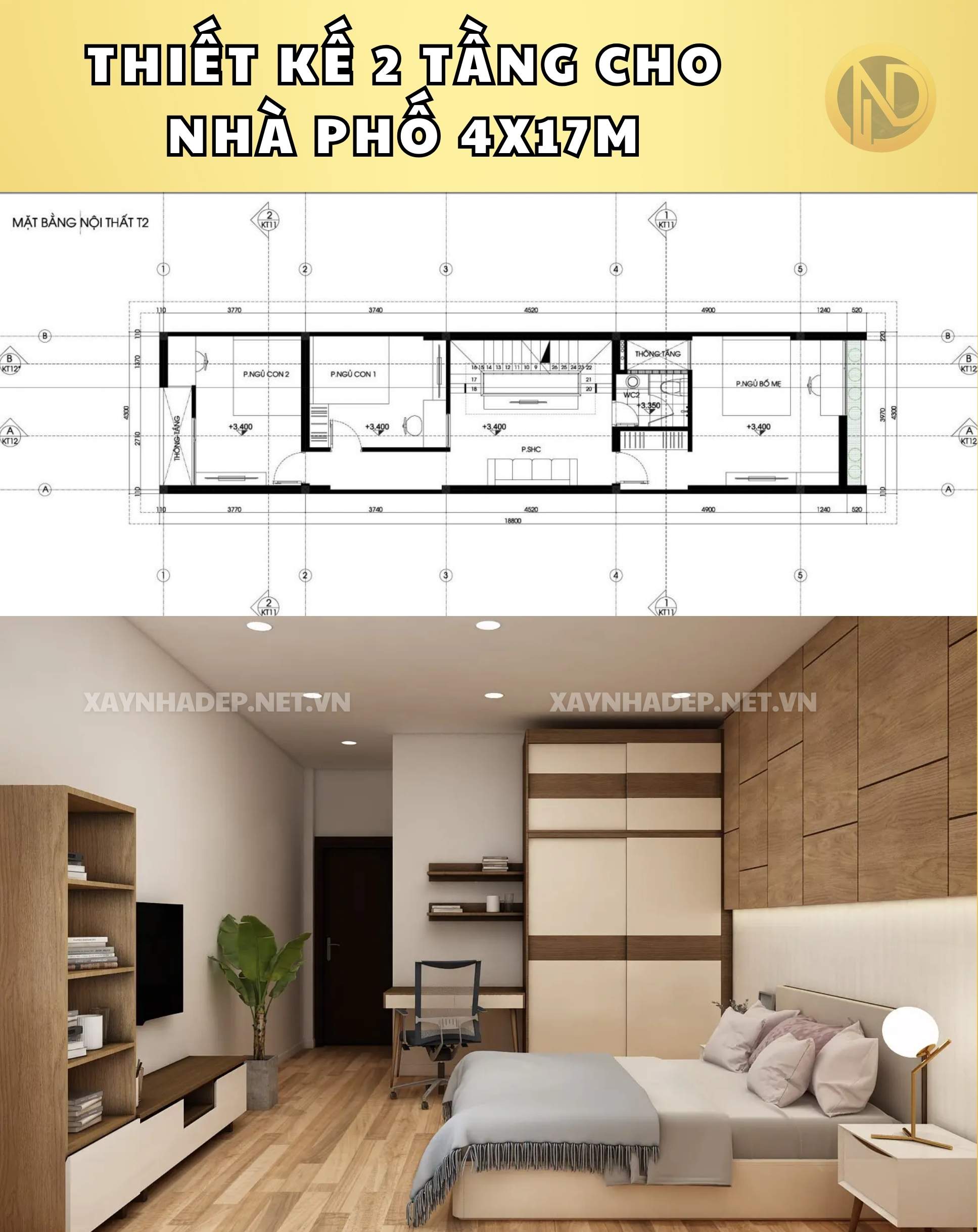 mặt bằng nhà phố 4x17m