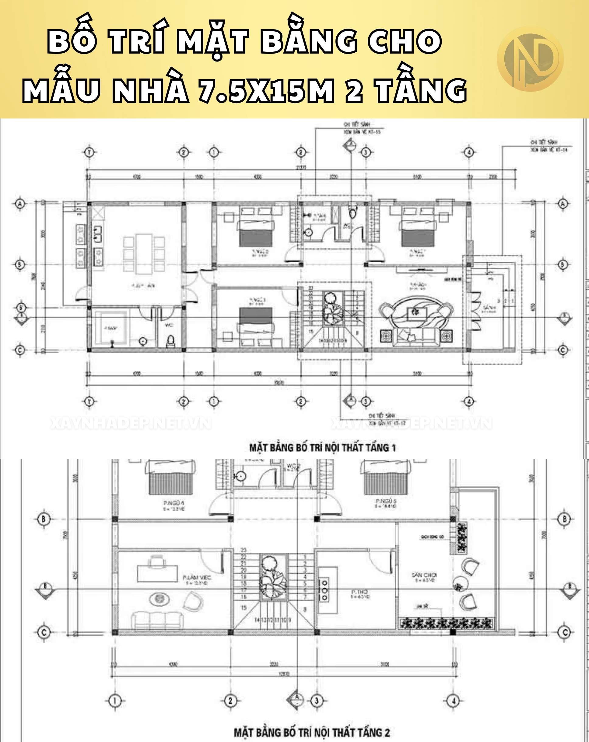 mẫu nhà 7.5x15m 2 tầng