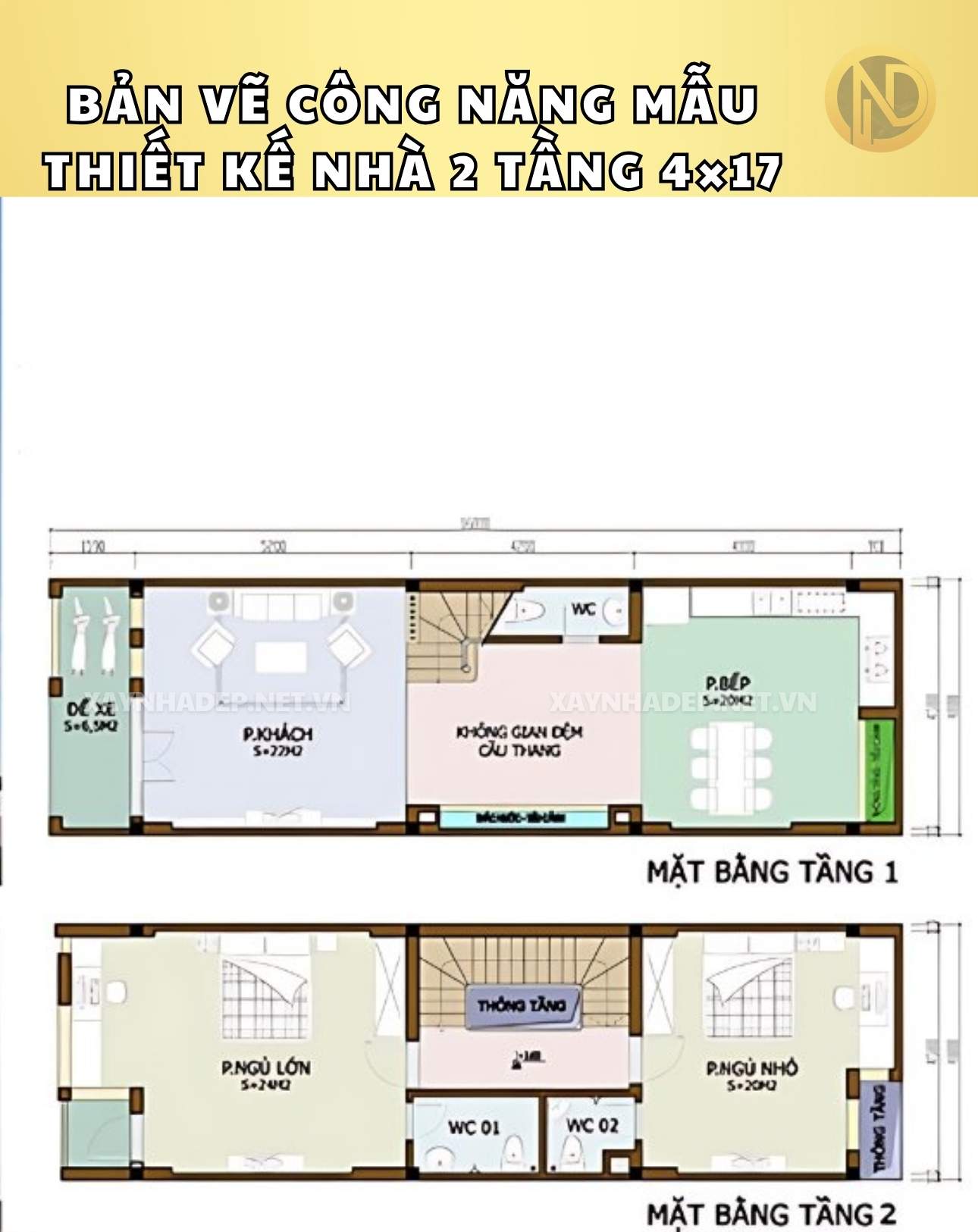 mẫu thiết kế nhà 2 tầng 4x17