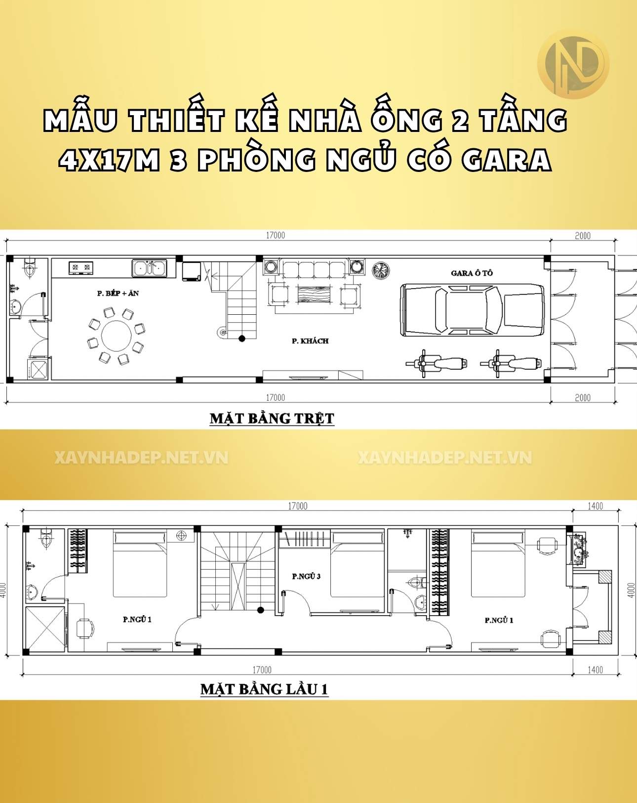 mẫu thiết kế nhà 2 tầng 4x17