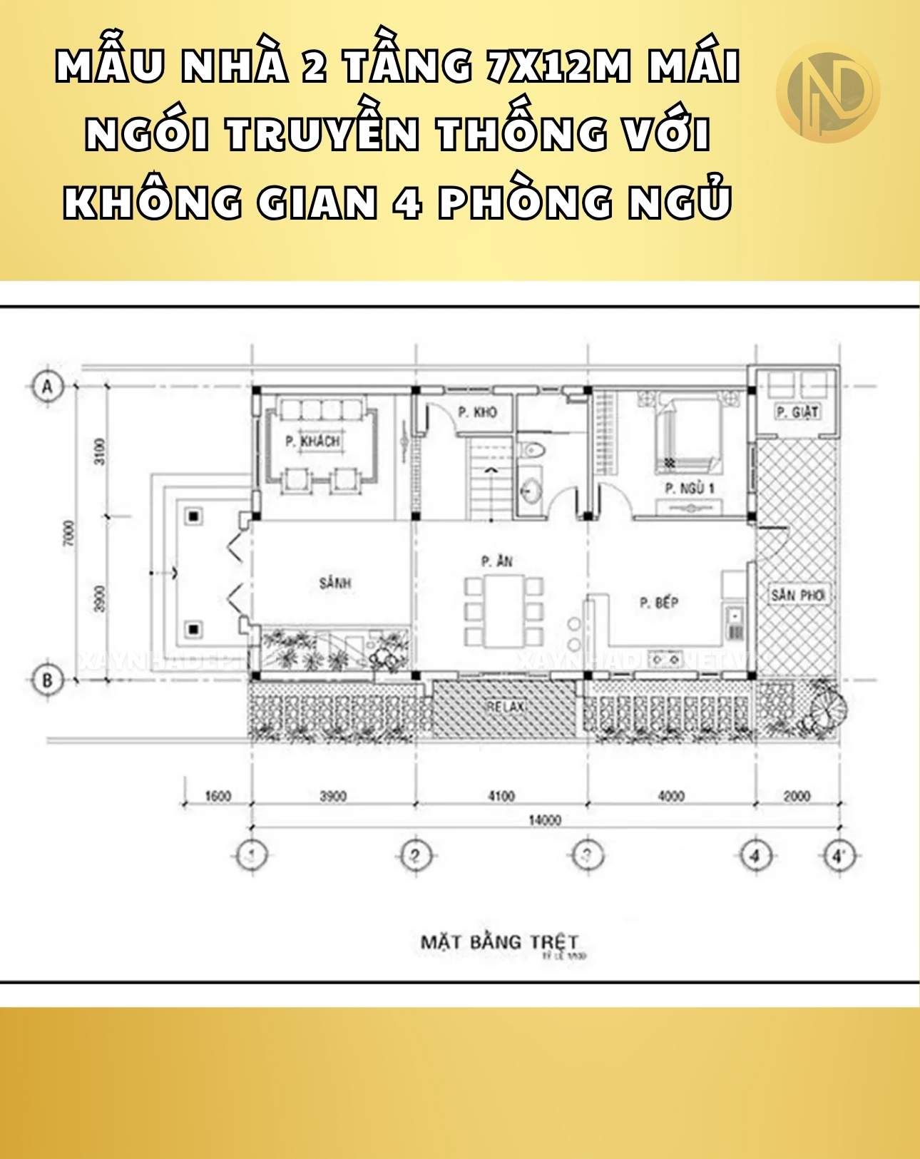 nhà 2 tầng 7x12m 4 phòng ngủ