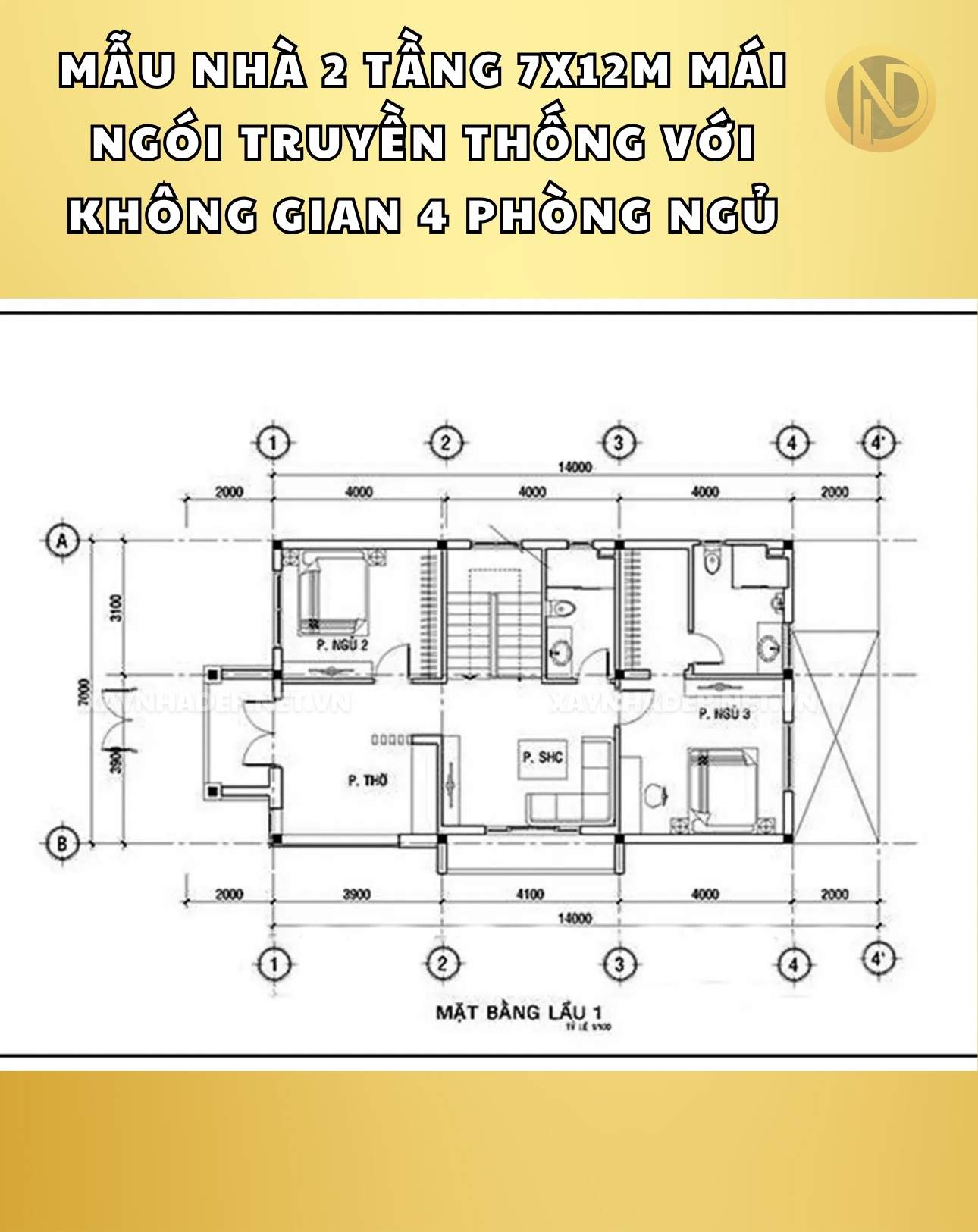 nhà 2 tầng 7x12m 4 phòng ngủ