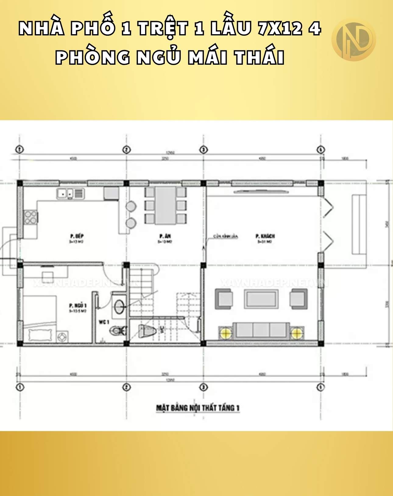 nhà 2 tầng 7x12m 4 phòng ngủ