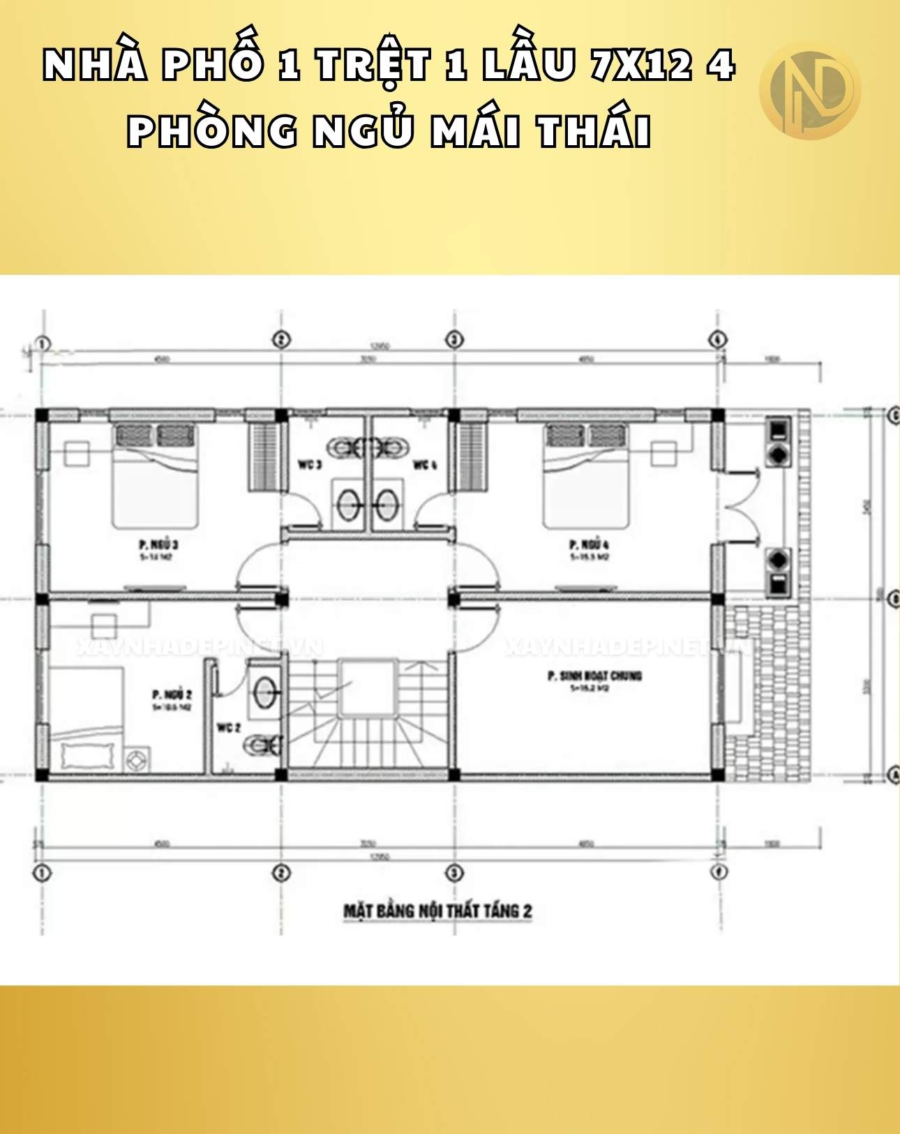 nhà 2 tầng 7x12m 4 phòng ngủ