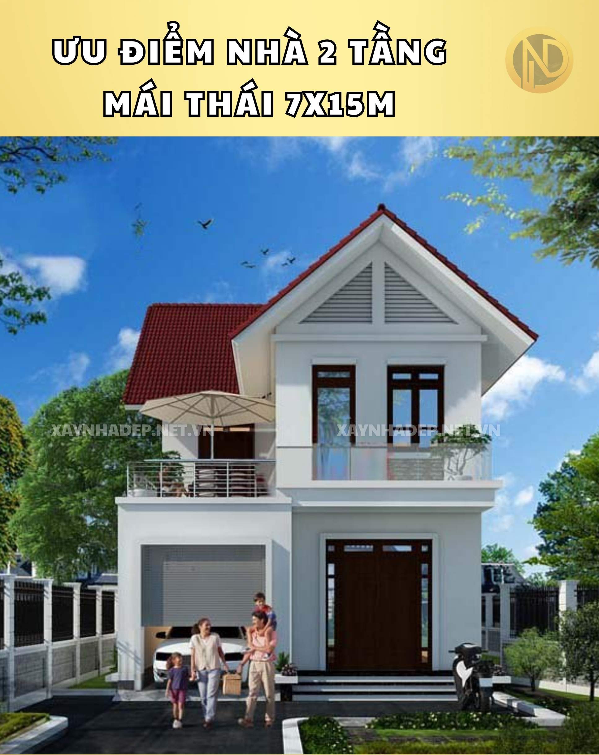 nhà 2 tầng mái thái 7x15