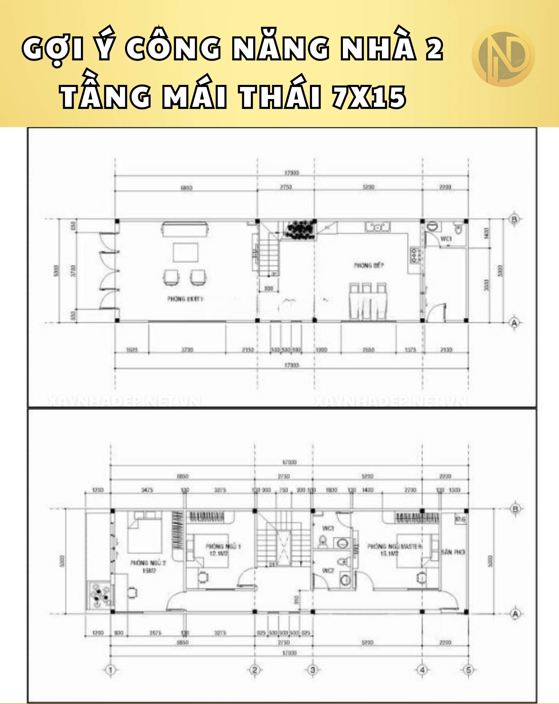 nhà 2 tầng mái thái 7x15