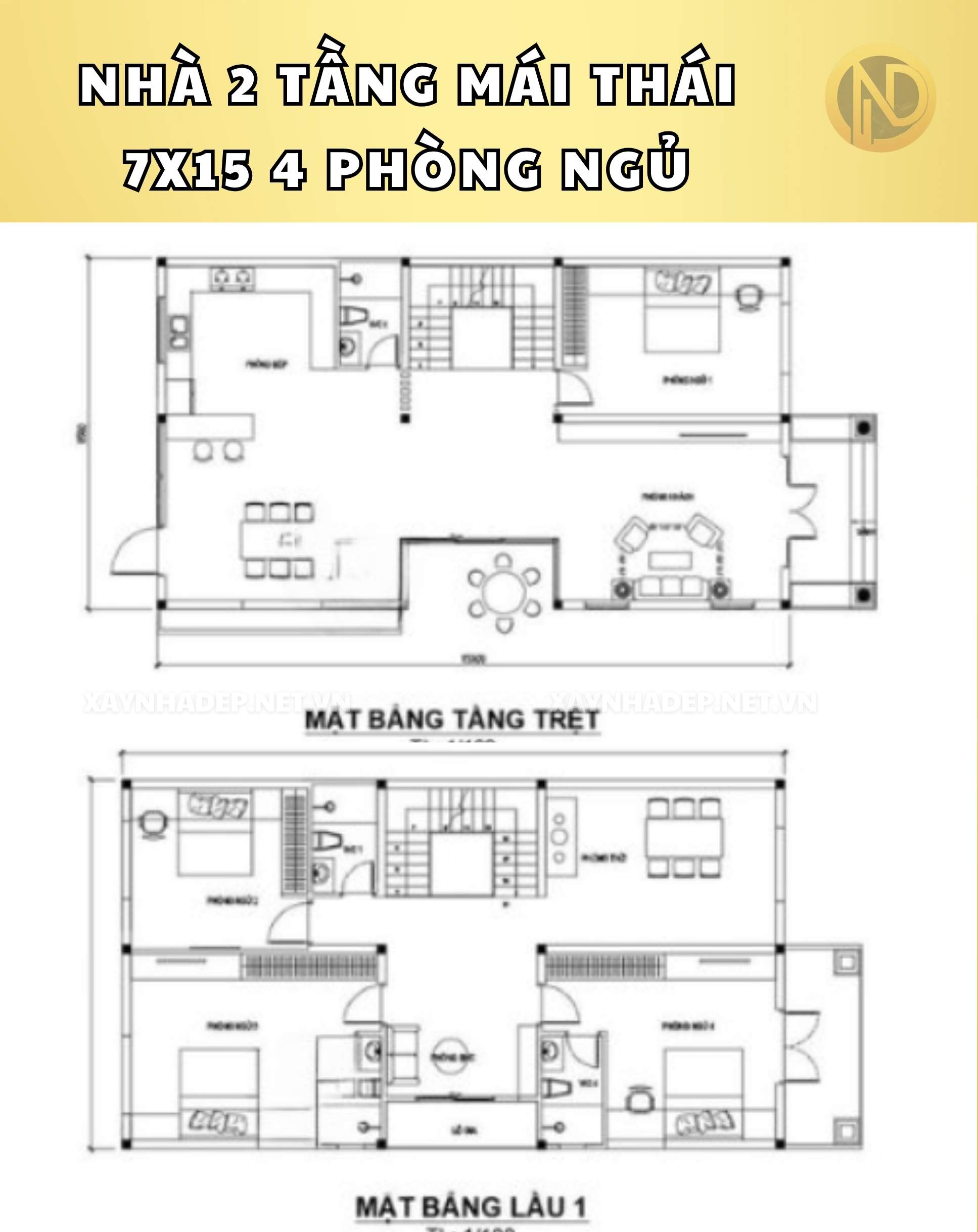 nhà 2 tầng mái thái 7x15